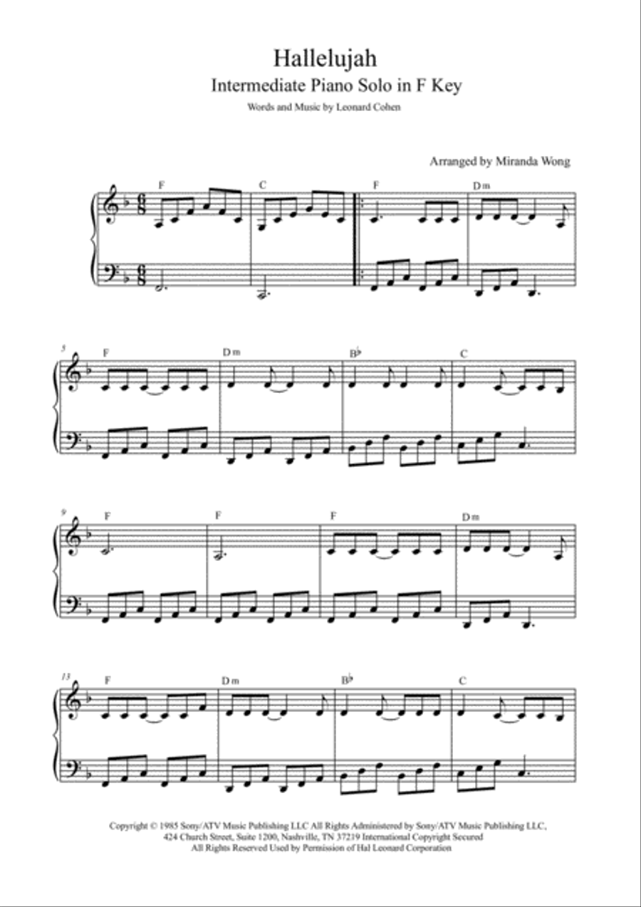 Hallelujah Piano Solo scores gallery preview page 2