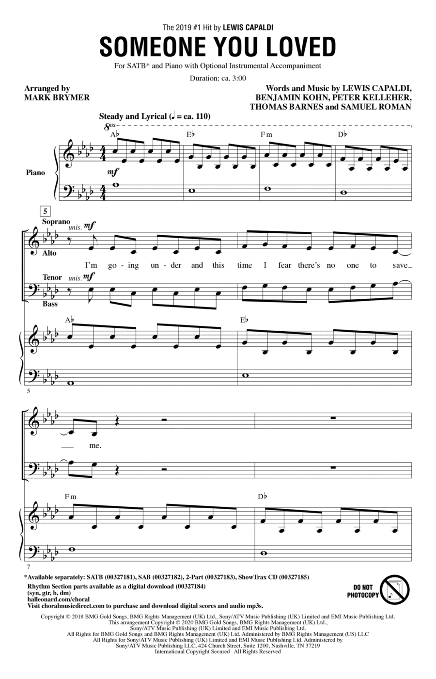 Someone You Loved (arr. Mark Brymer) 4-Part scores gallery preview page 1