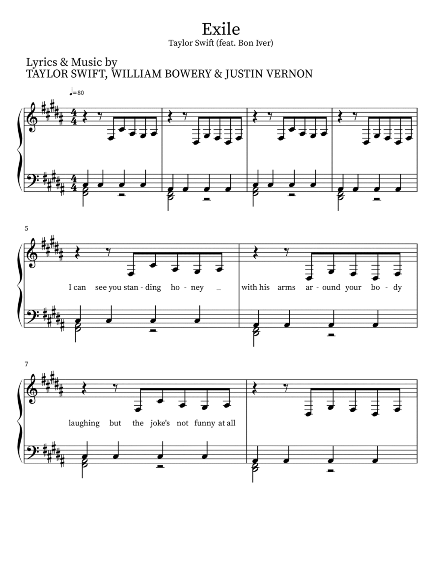 Exile Easy Piano scores gallery preview page 1