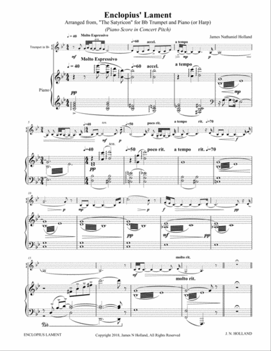 Enclopius Lament for Solo Bb Trumpet and Piano (or Harp) from The Satyricon Ballet Brass Ensemble scores gallery preview page 5