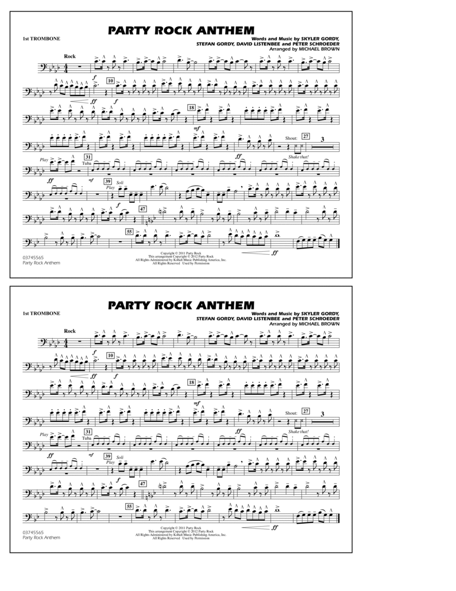 Party Rock Anthem - 1st Trombone Marching Band scores gallery preview page 1