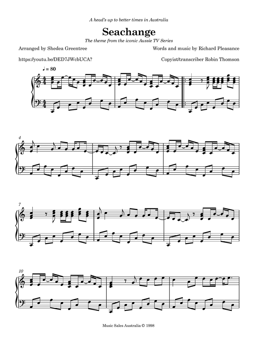 Original Seachange Theme Demo Piano Solo scores gallery preview page 1