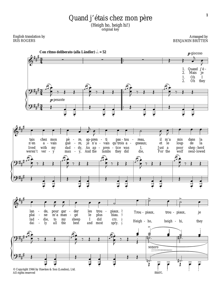 Quand j'étais chez mon père Piano, Vocal scores gallery preview page 1