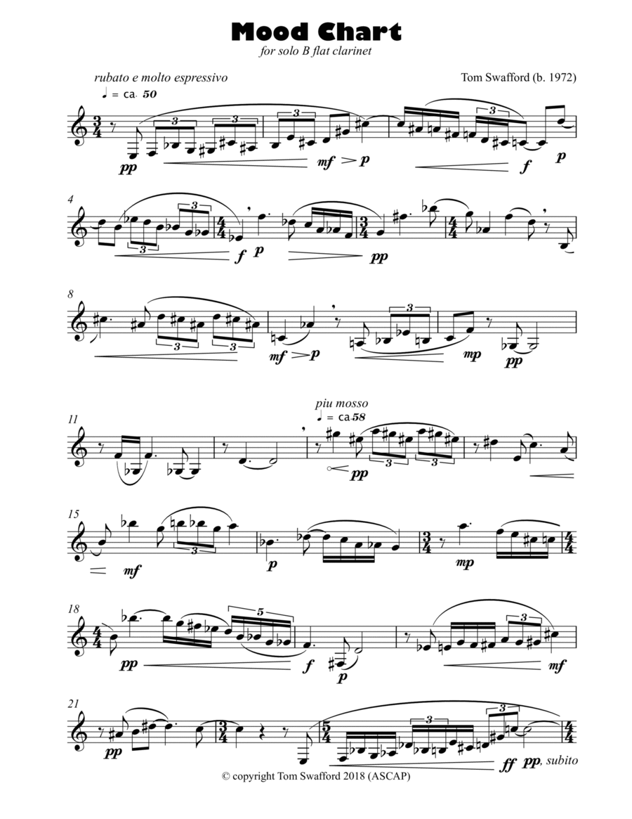 Mood Chart for solo clarinet Clarinet Solo scores gallery preview page 1