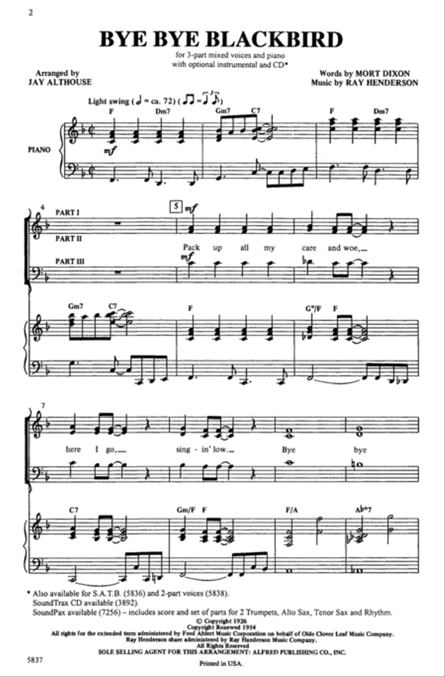 Bye Bye Blackbird Choir scores gallery preview page 1
