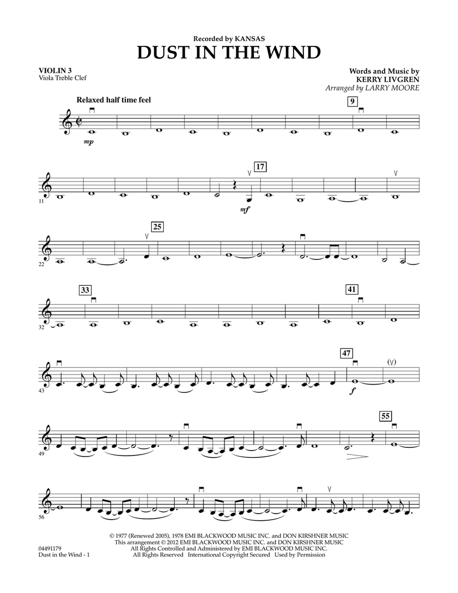 Dust In The Wind - Violin 3 (Viola Treble Clef) Orchestra scores gallery preview page 1