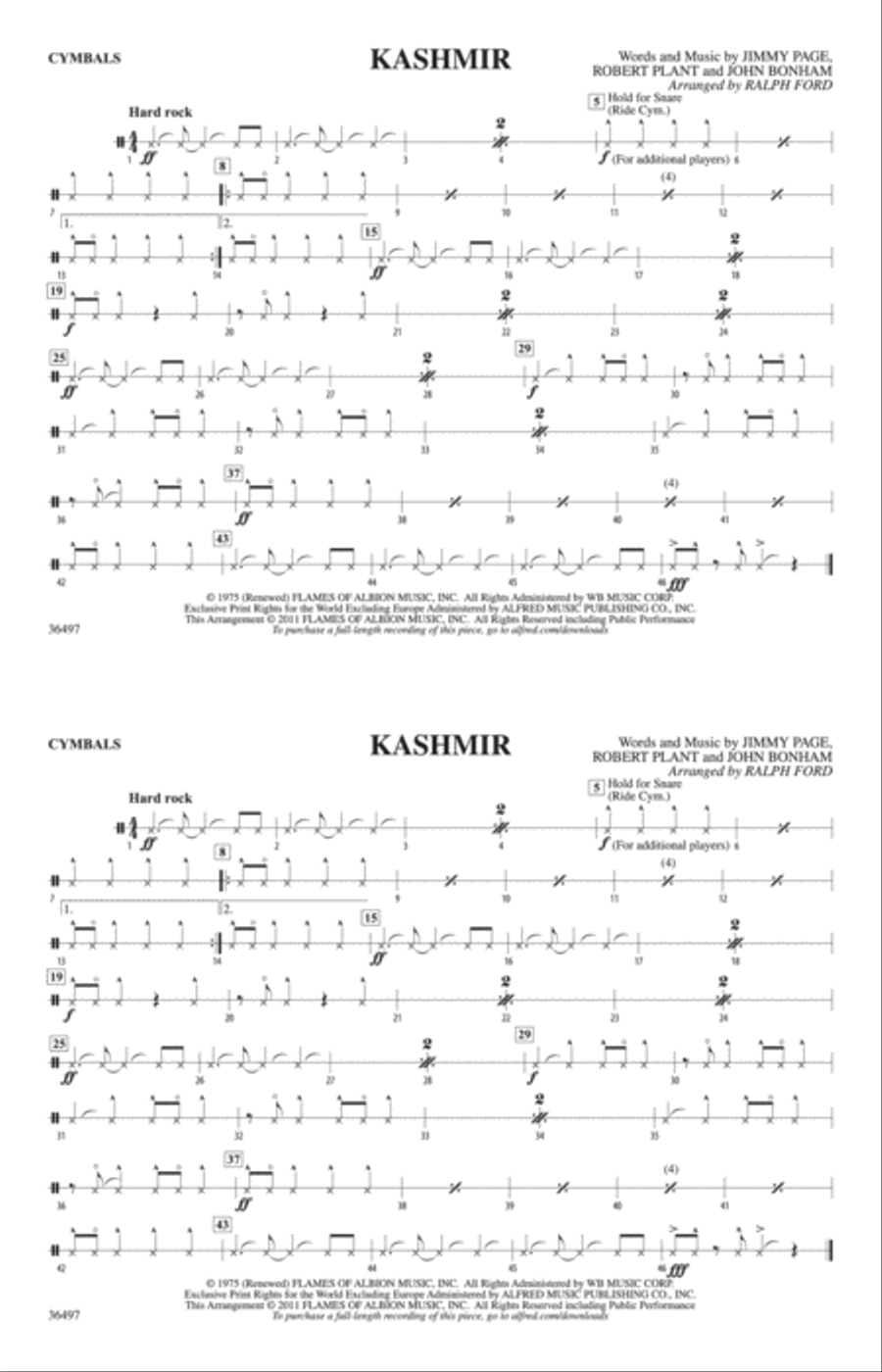Kashmir: Cymbals Marching Band scores gallery preview page 1