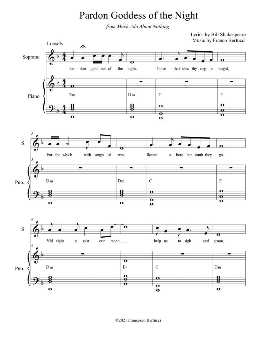 Pardon Goddess of the Night Piano, Vocal, Guitar scores gallery preview page 1