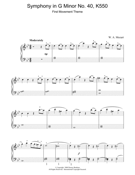 First Movement Theme from Symphony in G Minor No.40 K550