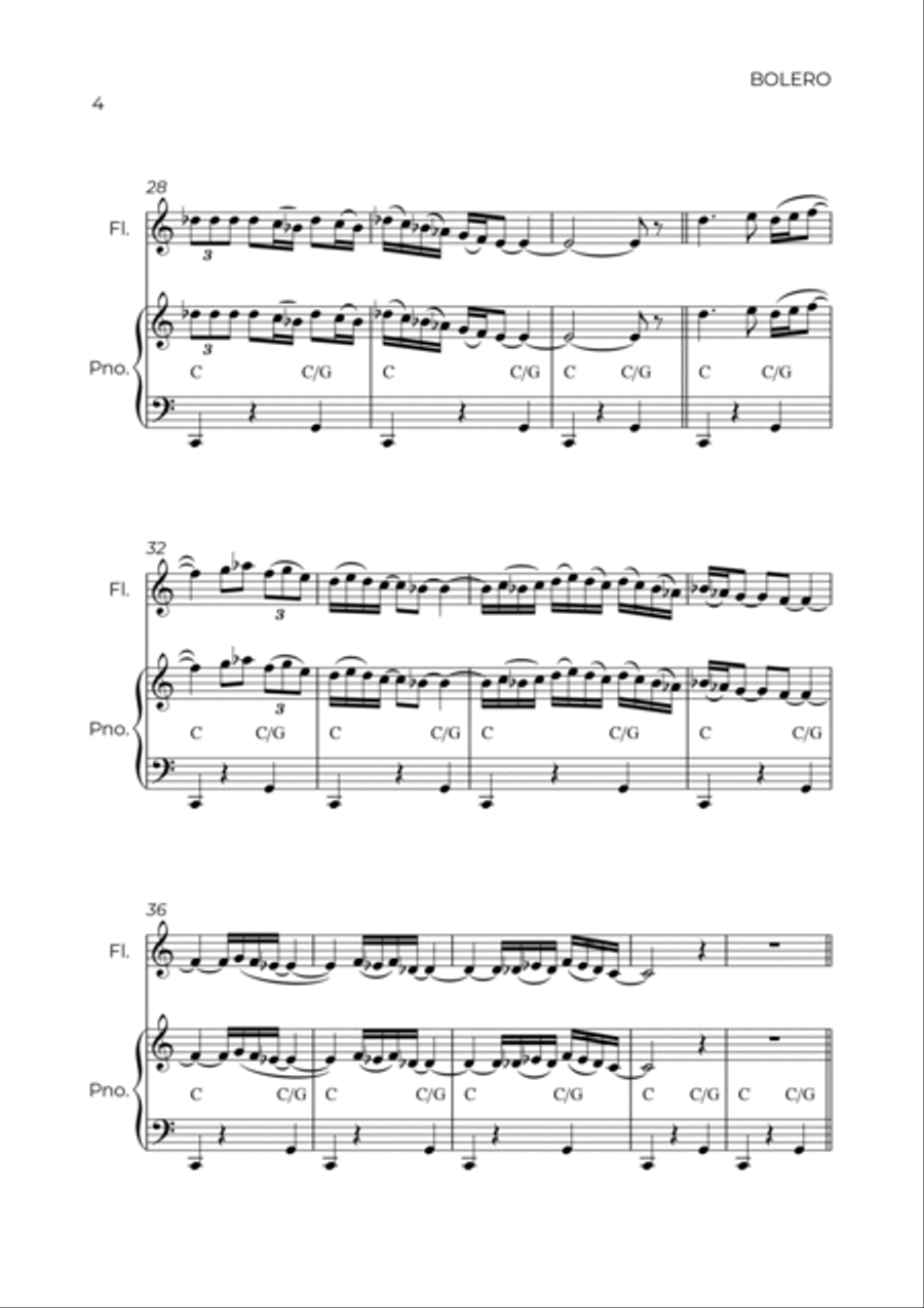 BOLERO - RAVEL - FLUTE & PIANO Flute Solo scores gallery preview page 4