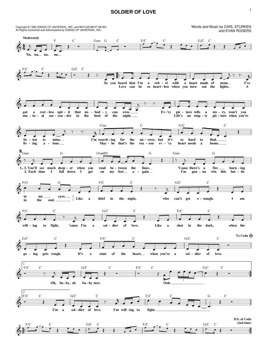 Soldier Of Love Soldier Of Love Piano scores gallery preview page 1