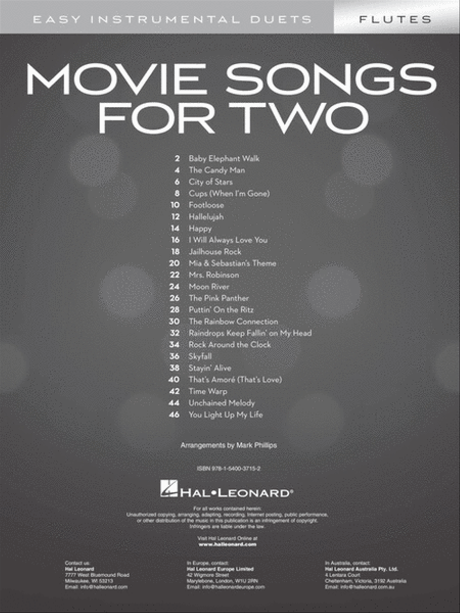 Movie Songs for Two Flutes Flute Duet scores gallery preview page 2