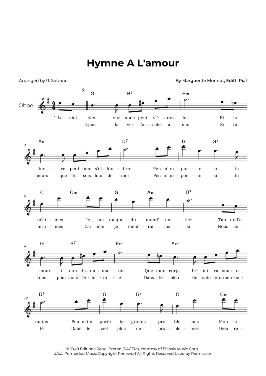 Hymne A L'amour Piano scores gallery preview page 1
