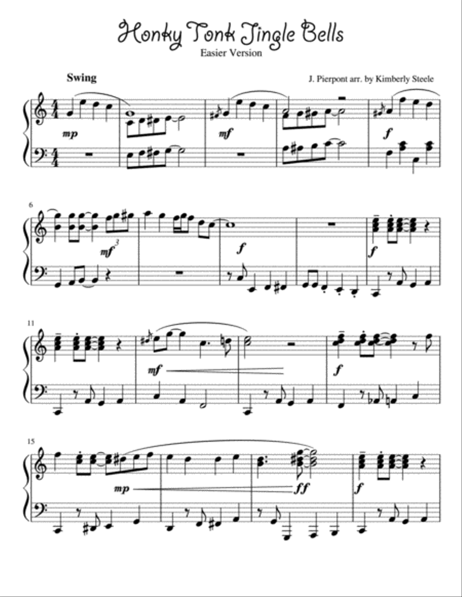 Honky Tonk Jingle Bells for Piano, Easier Version Piano Solo scores gallery preview page 1