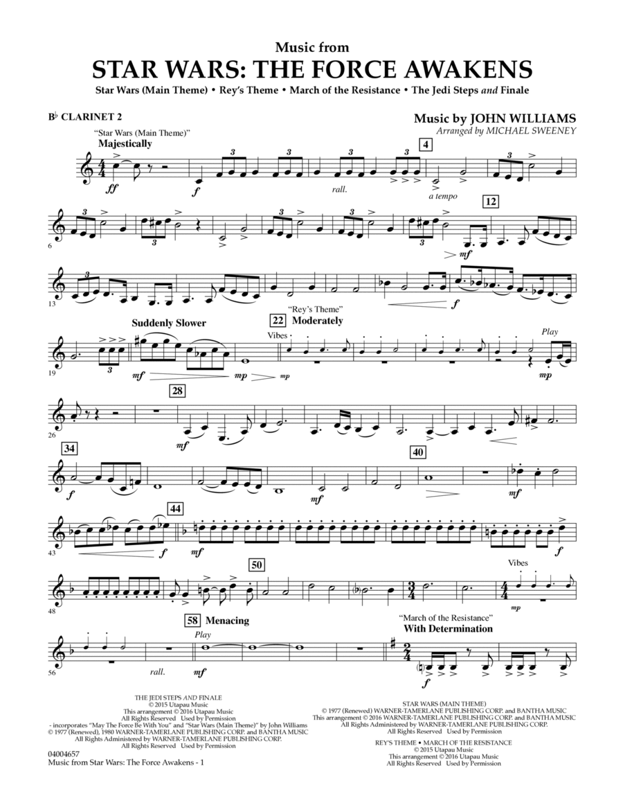Music from Star Wars: The Force Awakens - Bb Clarinet 2 B-Flat Clarinet scores gallery preview page 1