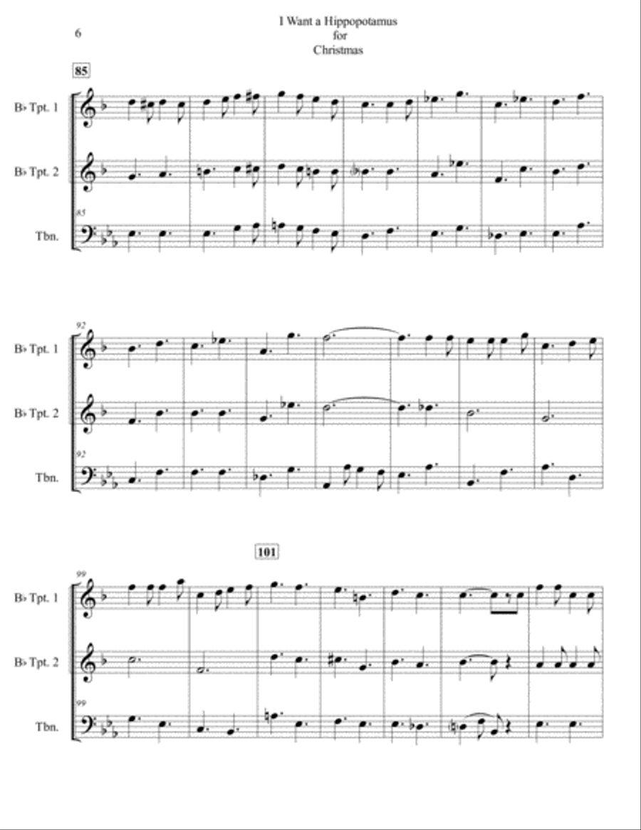 I Want A Hippopotamus For Christmas (Hippo The Hero) Brass Ensemble scores gallery preview page 6