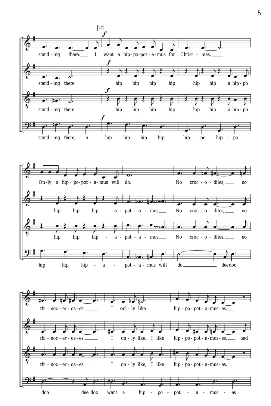 I Want A Hippopotamus For Christmas (Hippo The Hero) 4-Part scores gallery preview page 4