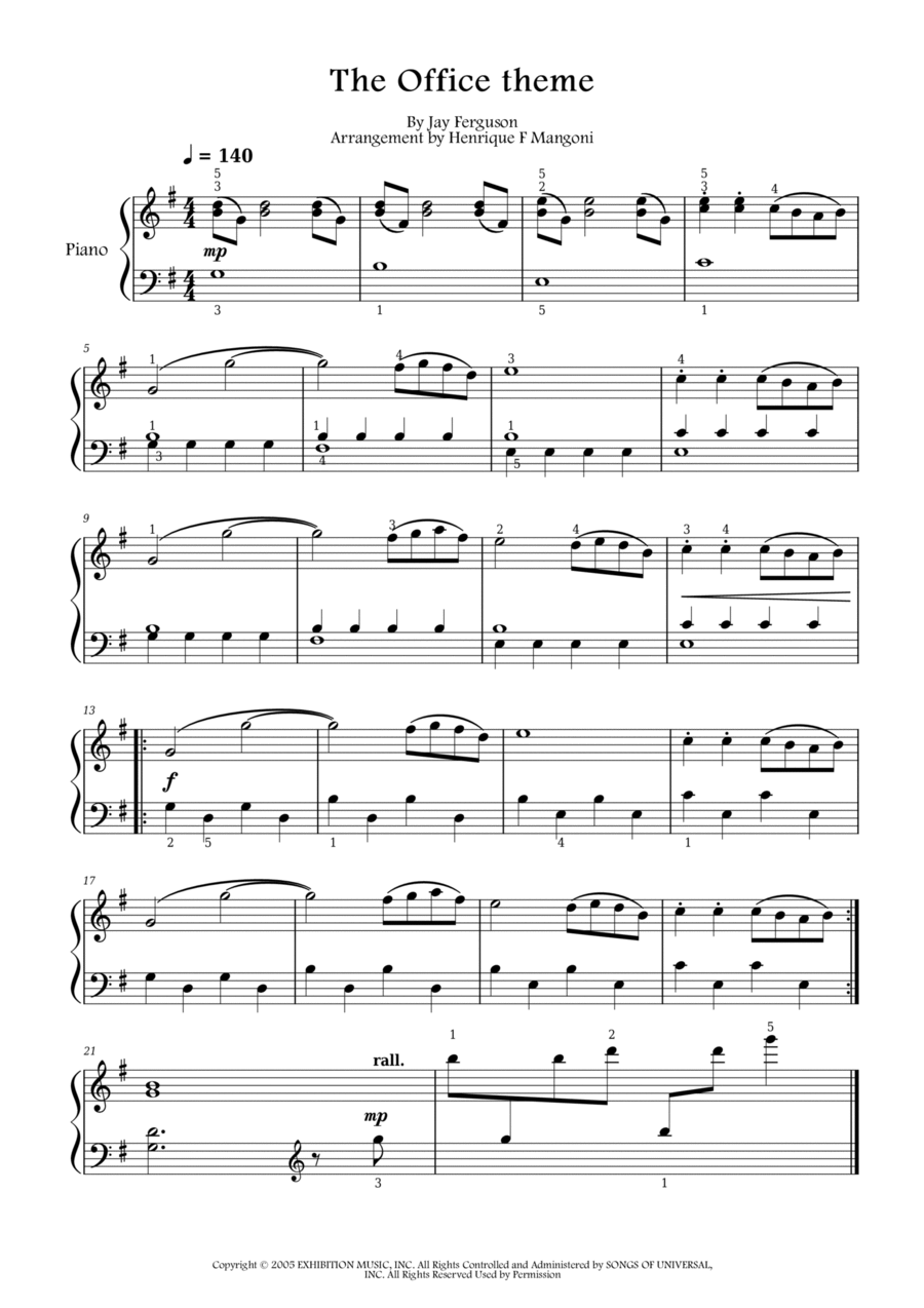 The Office - Theme Piano Solo scores gallery preview page 1