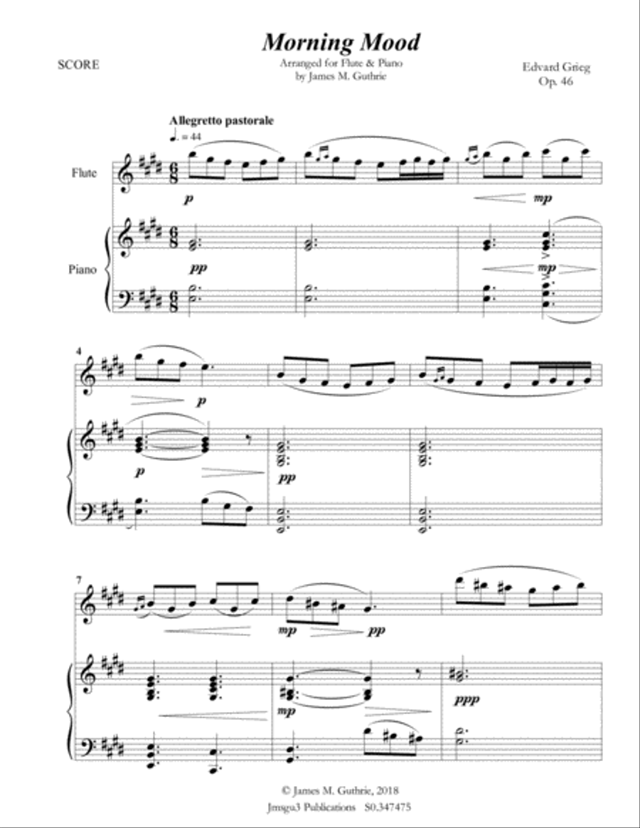 Grieg: Morning Mood from Peer Gynt Suite for Flute & Piano Flute Solo scores gallery preview page 2