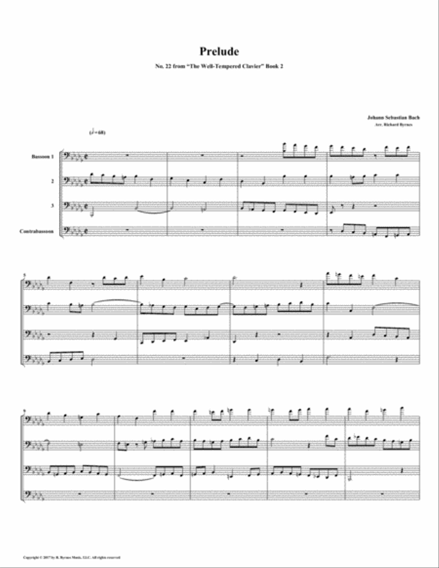Prelude 22 from Well-Tempered Clavier, Book 2 (Bassoon Quartet) Bassoon Quartet scores gallery preview page 1