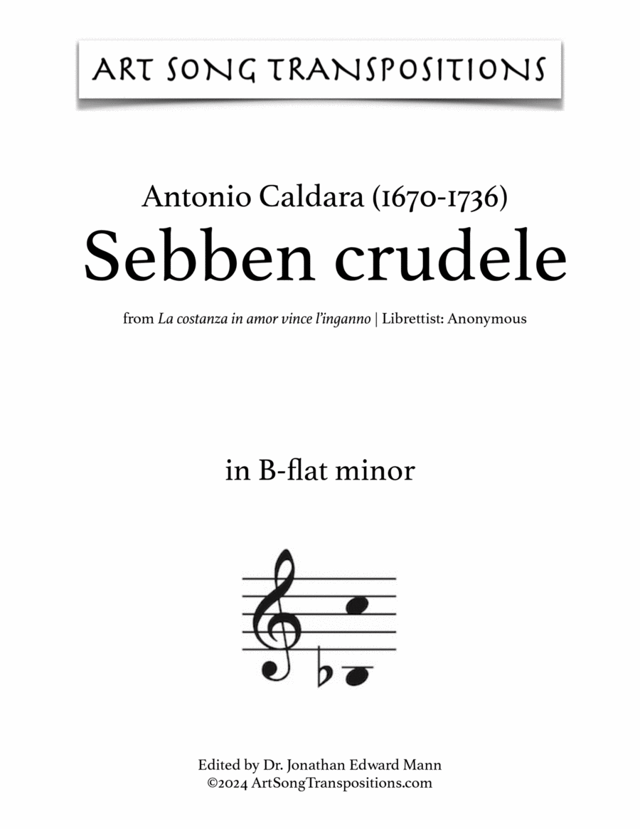 CALDARA: Sebben, crudele (transposed to B-flat minor) Voice scores gallery preview page 1