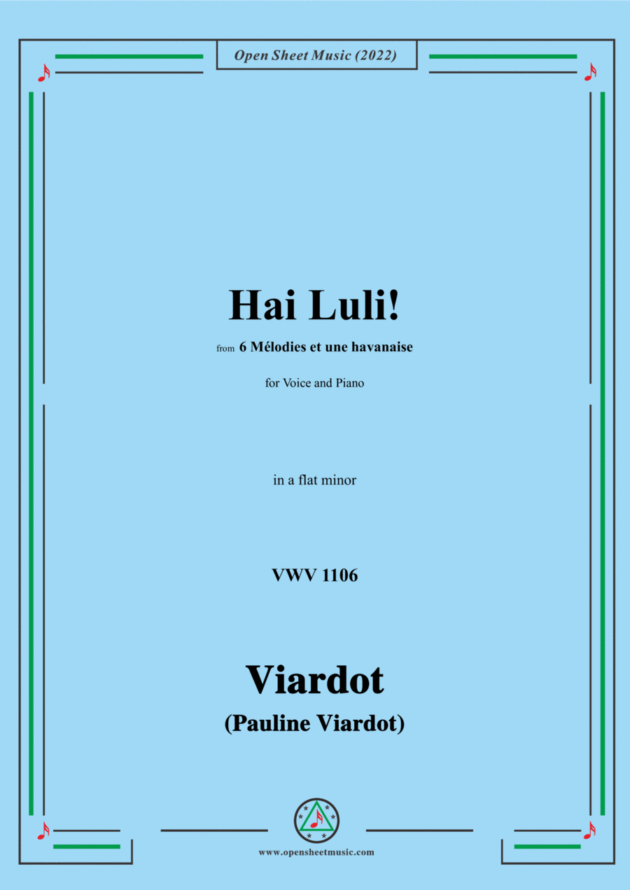 Pauline Viardot-Hai Luli!,VWV 1106,in a flat minor,from '6 Mélodies et une havanaise' Voice scores gallery preview page 1