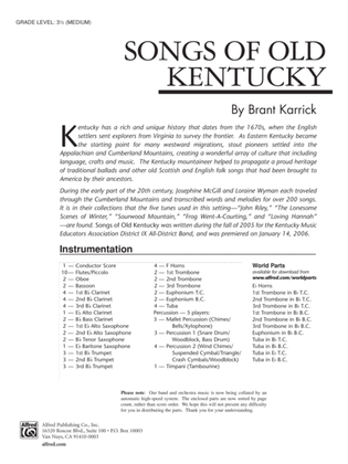 Songs of Old Kentucky: Score