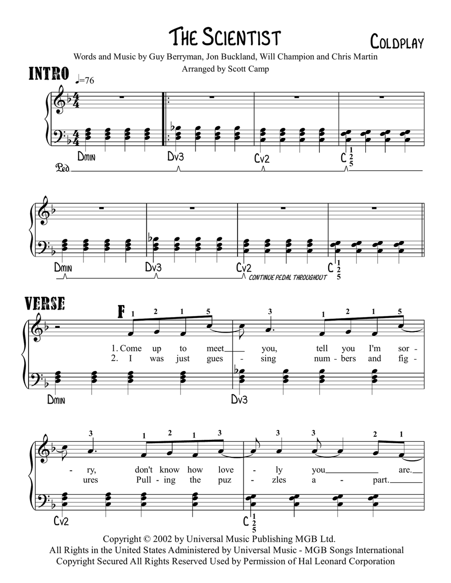 The Scientist Easy Piano scores gallery preview page 1
