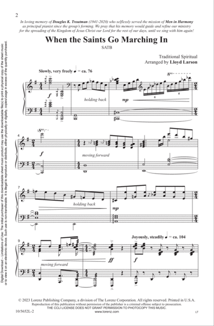 When the Saints Go Marching In 4-Part scores gallery preview page 2