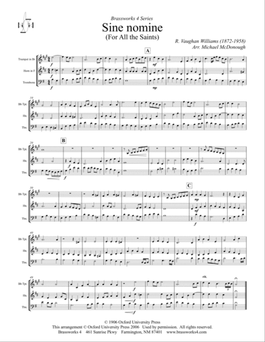 For All the Saints (Sine Nomine) Brass Trio scores gallery preview page 2