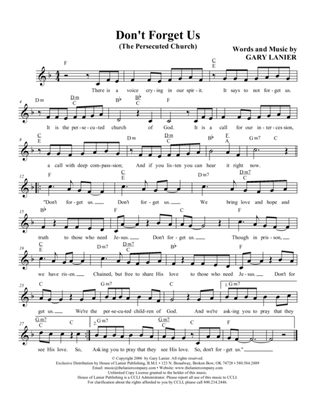 WORSHIP MUSIC! DON'T FORGET US, Lead Sheet (Includes melody, lyrics and chords)