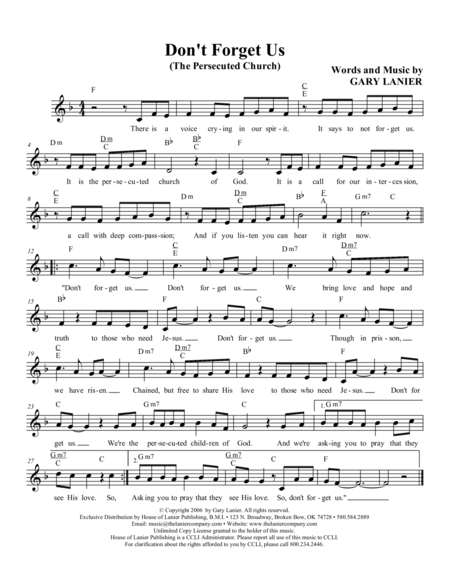 WORSHIP MUSIC! DON'T FORGET US, Lead Sheet (Includes melody, lyrics and chords) image number null