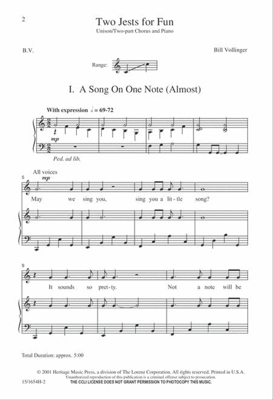 Two Jests for Fun Unison Choir scores gallery preview page 2