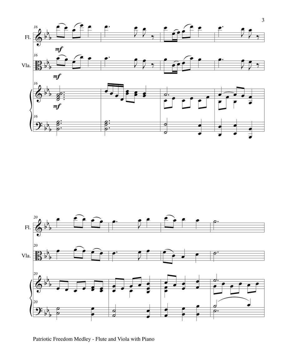 PATRIOTIC FREEDOM MEDLEY (Flute and Viola with Piano/Score and Parts) Flute scores gallery preview page 4