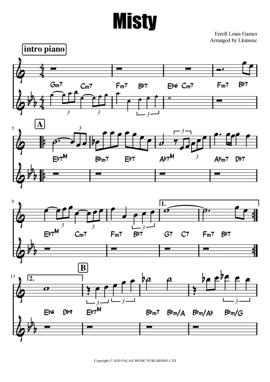 Misty Alto Saxophone scores gallery preview page 1