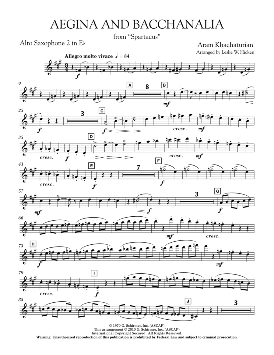 Aegina and Bacchanalia (from Spartacus) - Eb Alto Saxophone 2 Alto Saxophone scores gallery preview page 1