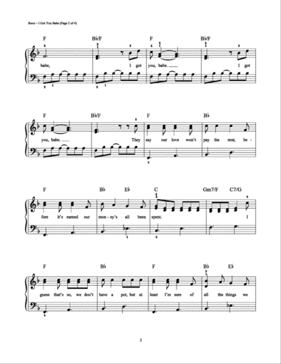 I Got You Babe Easy Piano scores gallery preview page 2