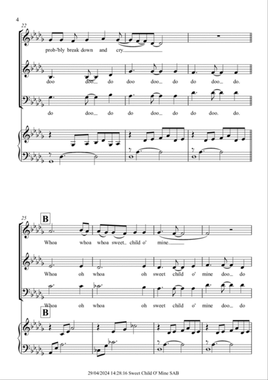 Sweet Child O' Mine 3-Part scores gallery preview page 4