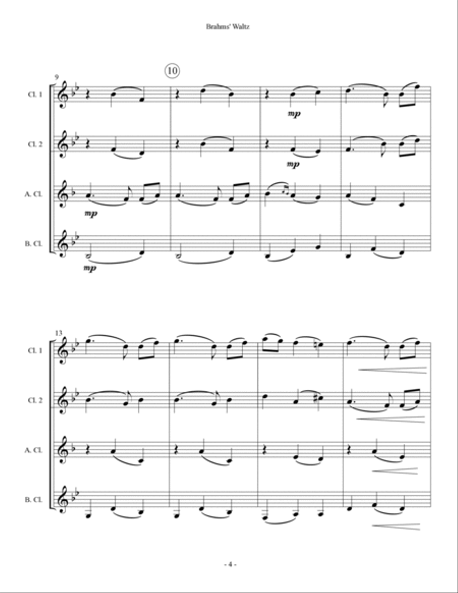 Brahms' Waltz - Clarinet Quartet Clarinet Quartet scores gallery preview page 4