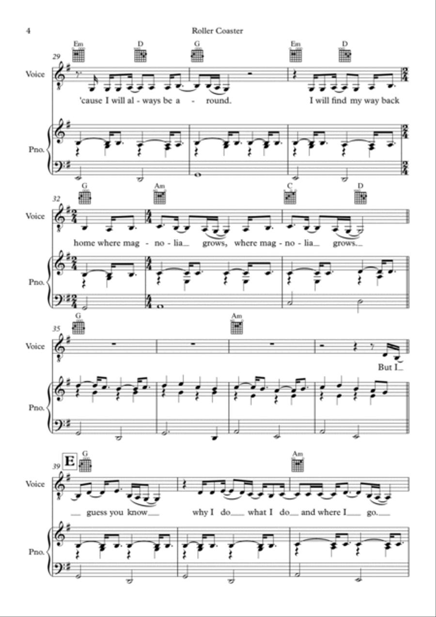 Roller Coaster Piano, Vocal, Guitar scores gallery preview page 4
