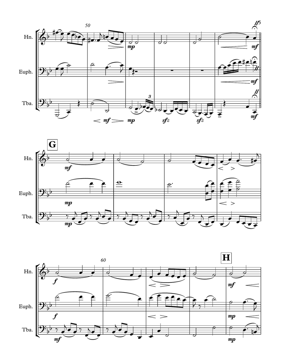 Schubert Impromptu Opus 90 for french horn, euphonium and tuba Brass Ensemble scores gallery preview page 6