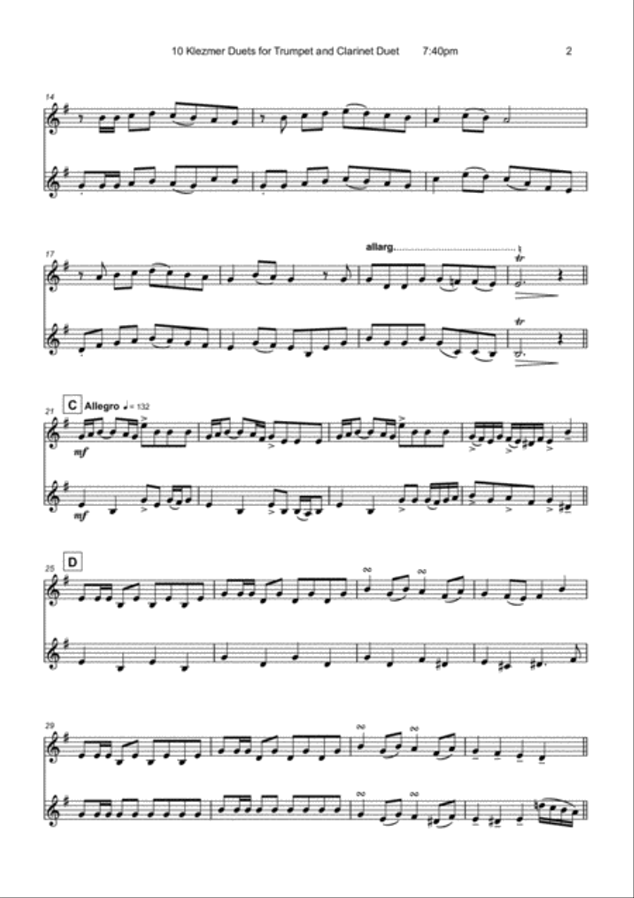 10 Klezmer Duets for Trumpet and Clarinet