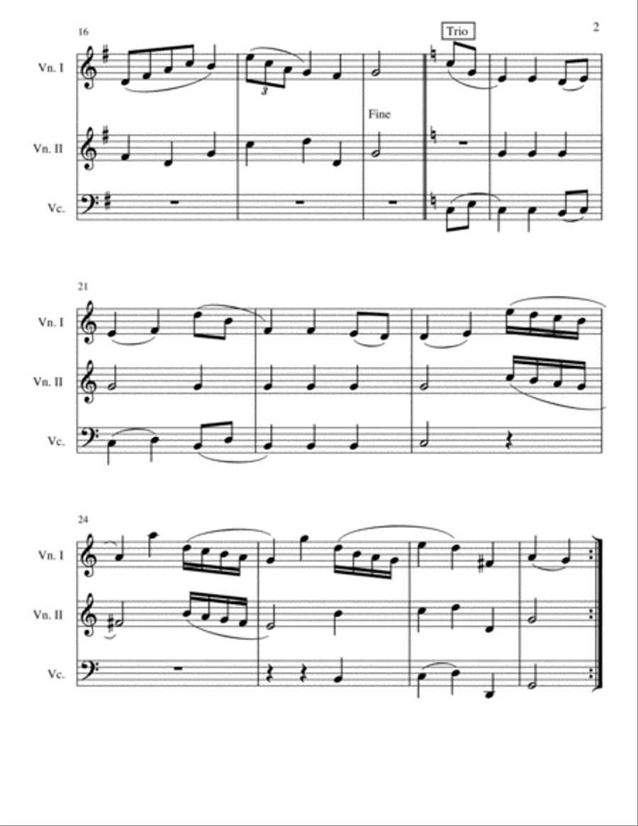 Minuet in G, K. 1e (2 violins and cello) String Trio scores gallery preview page 2
