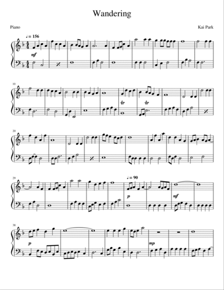 Wandering Wandering Piano Solo scores gallery preview page 1