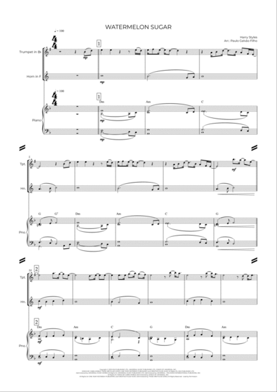 Watermelon Sugar Brass Duet scores gallery preview page 2