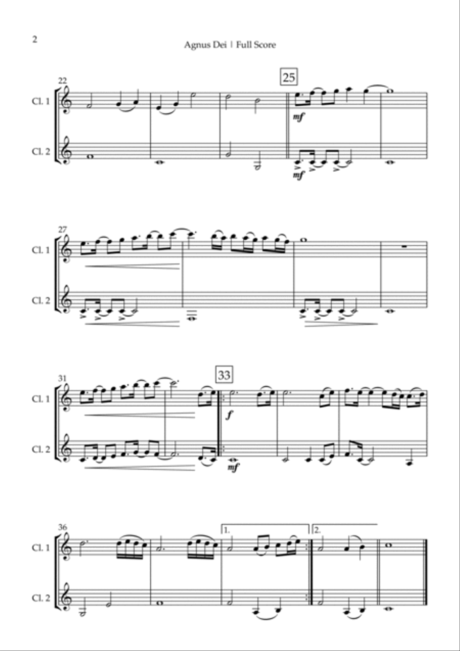 Agnus Dei Clarinet Duet scores gallery preview page 2