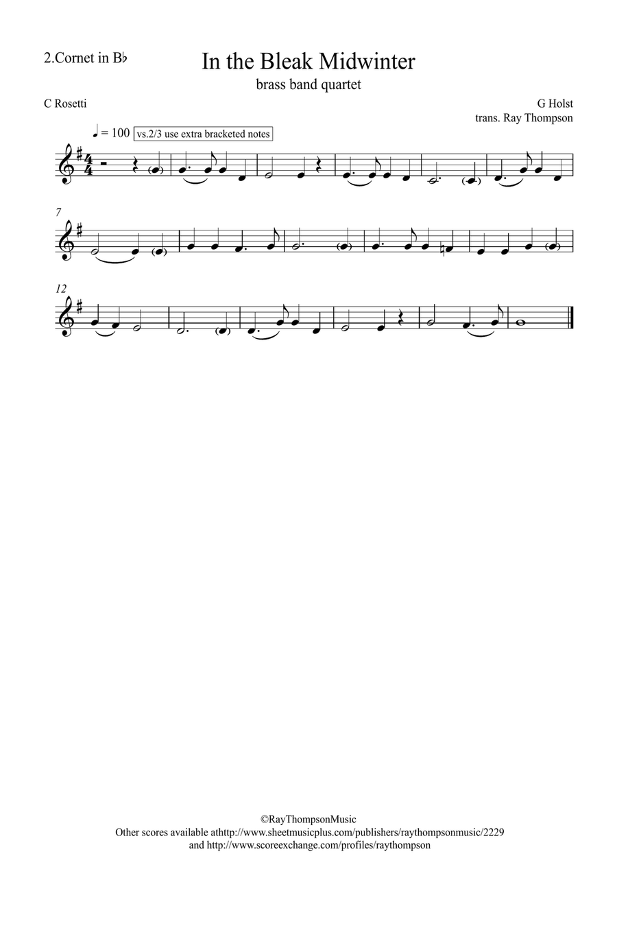 Holst: In the Bleak Midwinter - brass band quartet (treble clef) Brass Quartet scores gallery preview page 3