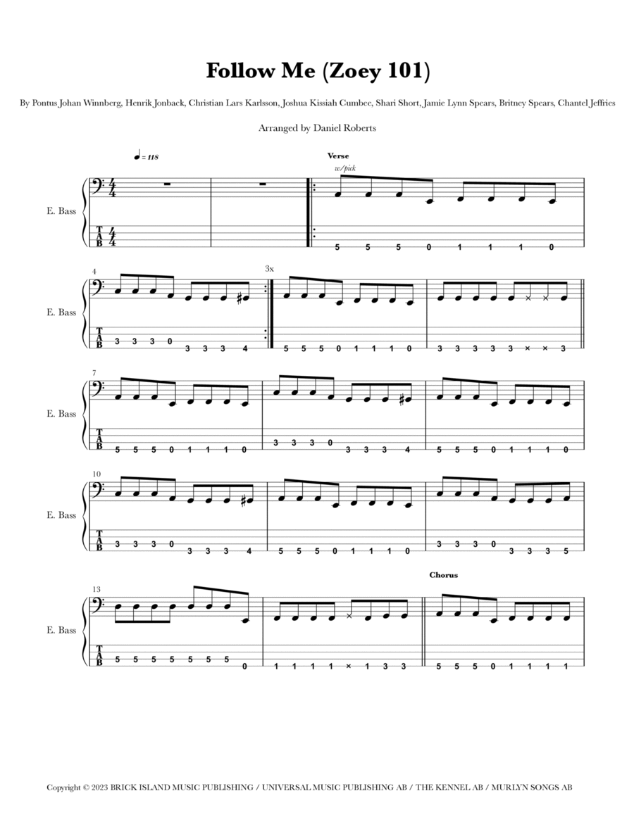 Follow Me (Zoey 101) Remix Guitar Tablature scores gallery preview page 1