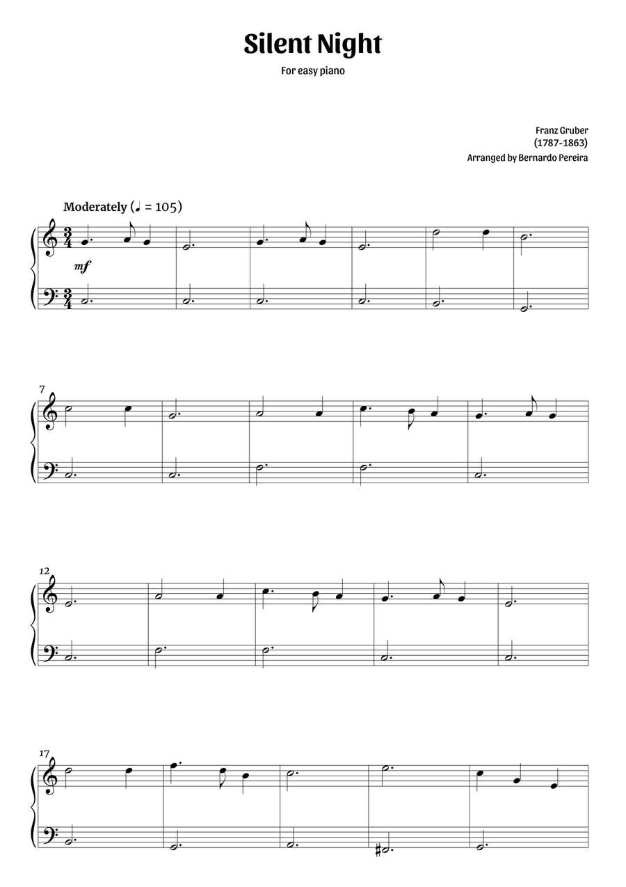 Silent Night (easy piano in C major – clean sheet music) Easy Piano scores gallery preview page 1