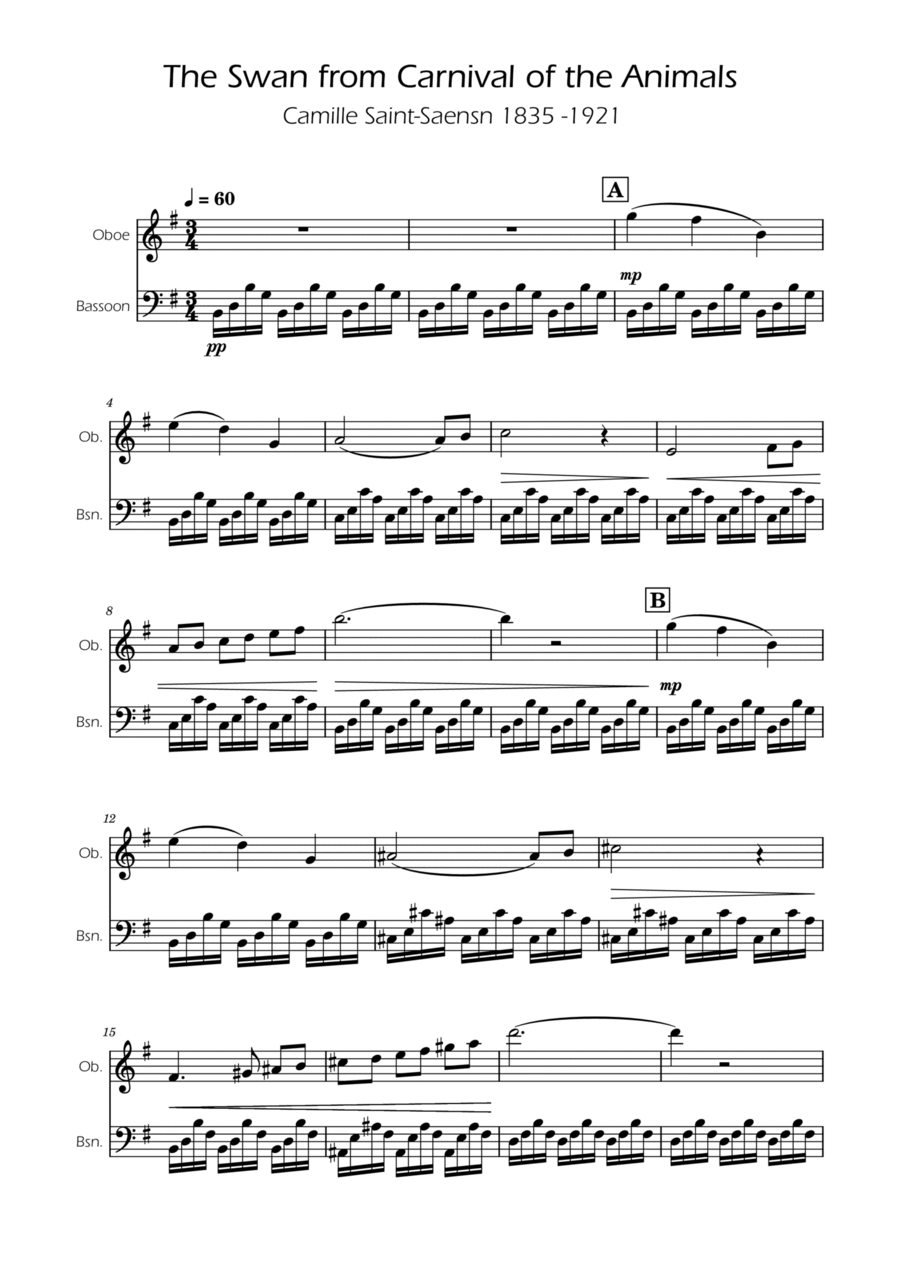 Book cover for The Swan - Saint-Saens - Oboe and Bassoon Duet